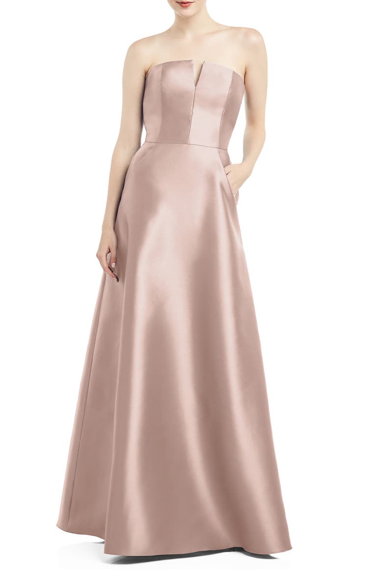 Strapless Satin Twill Gown, Main, color, TOASTED SUGAR