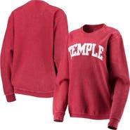 PRESSBOX Women's Pressbox Crimson Temple Owls Comfy Cord Vintage Wash Basic Arch Pullover Sweatshirt