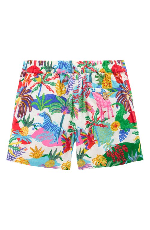 Mini Boden Kids' Tropical Print Linen & Cotton Shorts In Ivory Multi Jungle