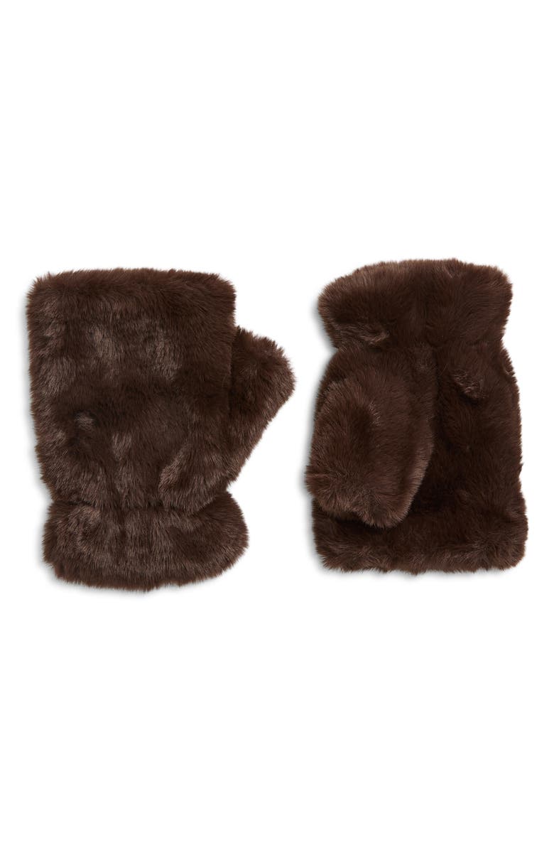 La Fiorentina Faux Fur Fingerless Mittens, Main, color, Chocolate