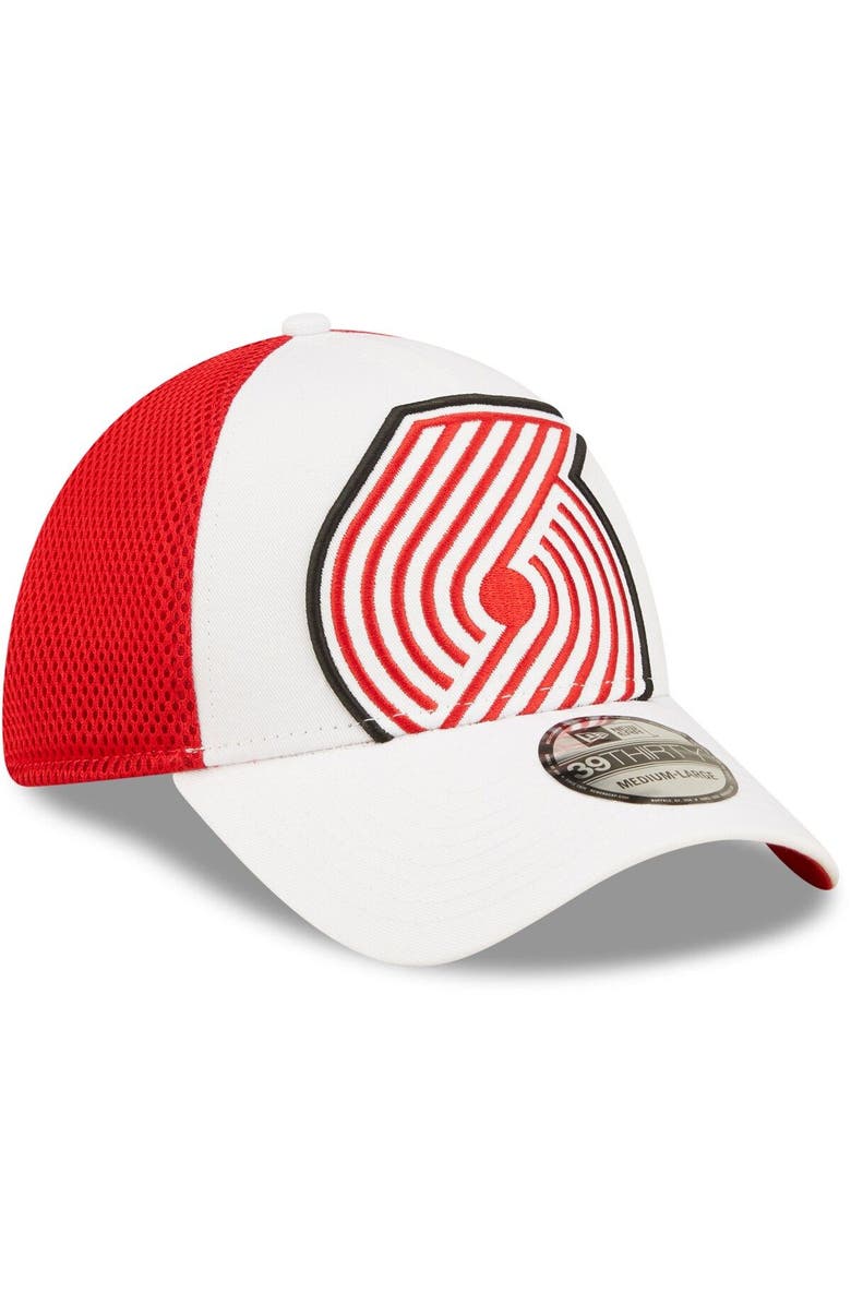 New Era Men's New Era White/Red Portland Trail Blazers Large Logo 39THIRTY Flex Hat, Alternate, color,