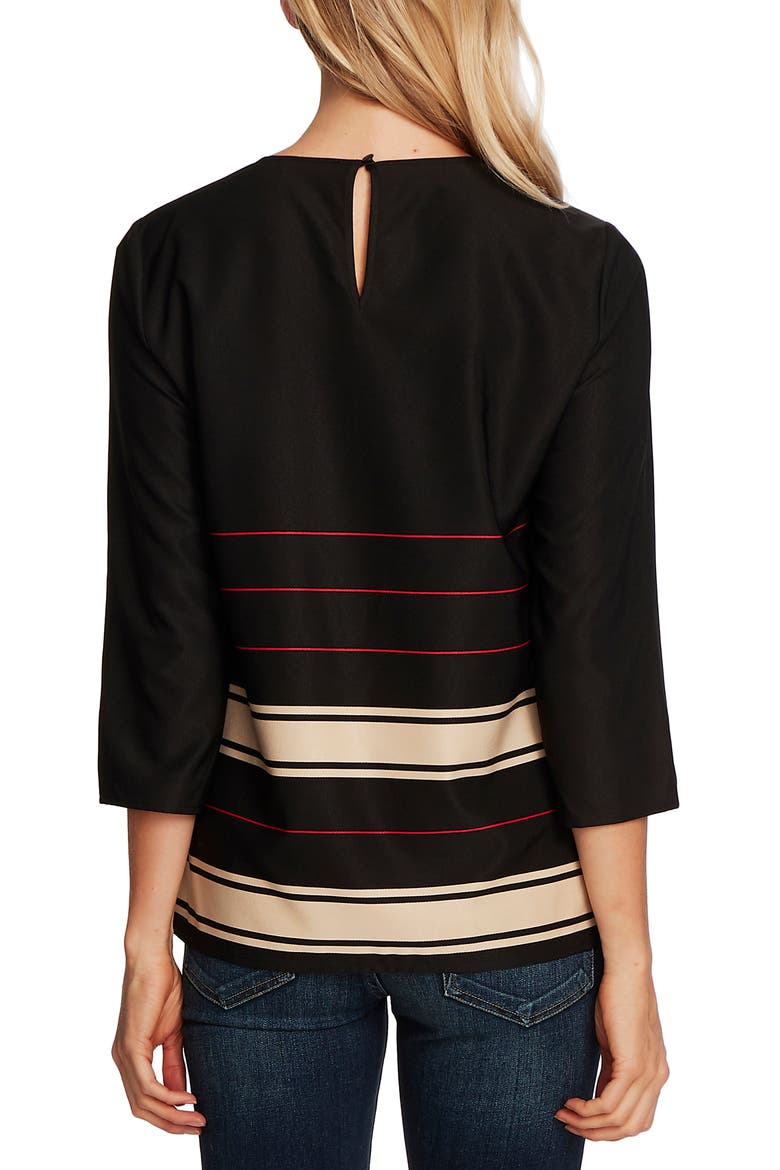 Linear Plains Border Stripe Twill Blouse, Alternate, color, RICH BLACK