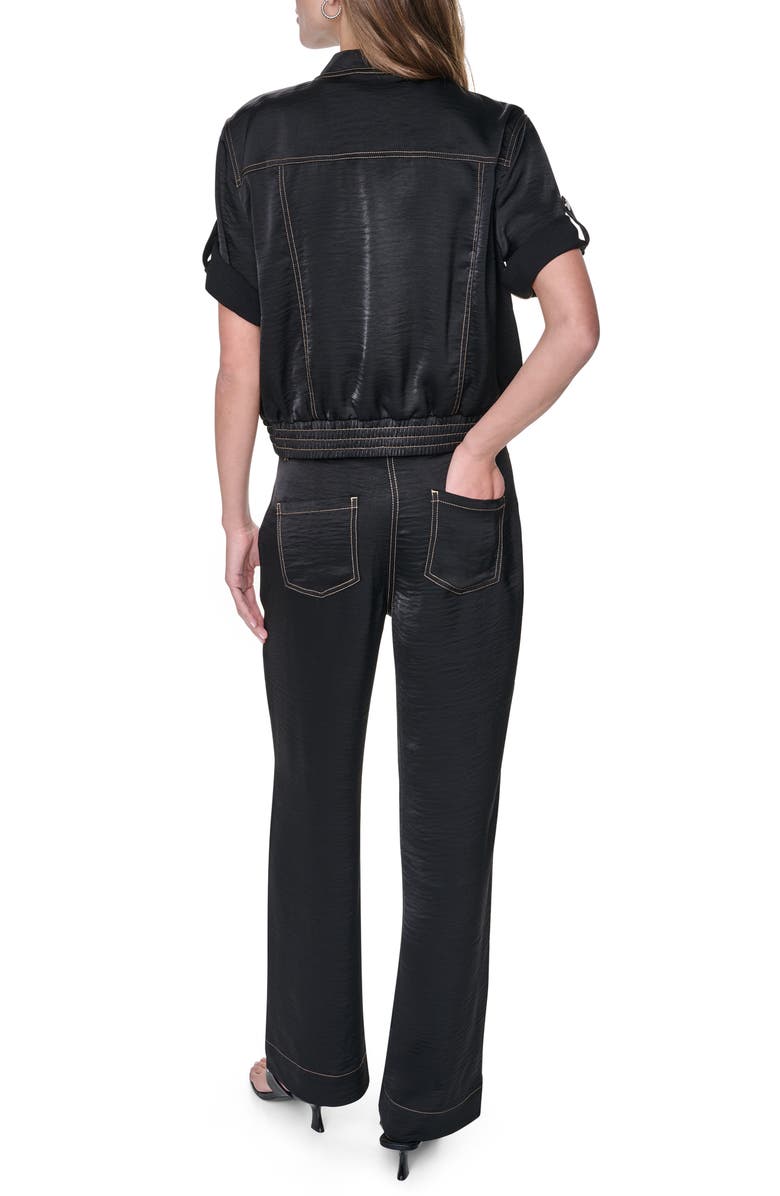 DKNY Contrast Stitch Bomber Jacket, Alternate, color, Black