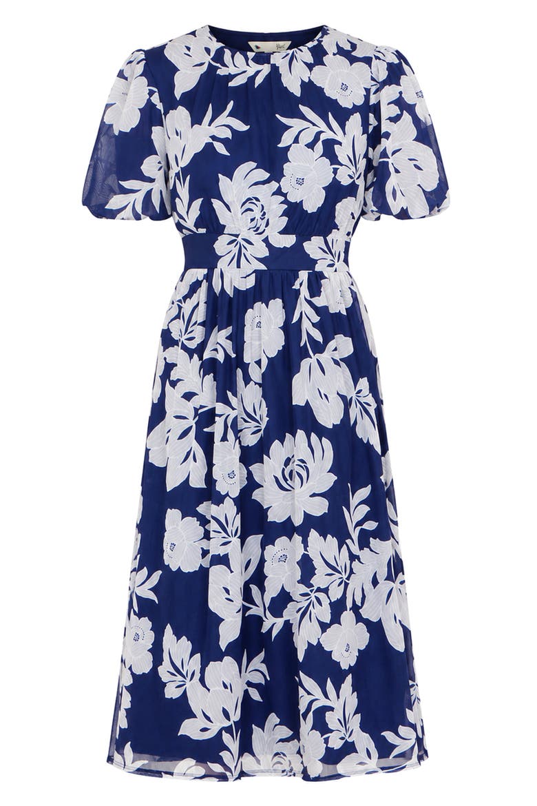 Flower Stretch Mesh Midi Dress, Alternate, color, Navy