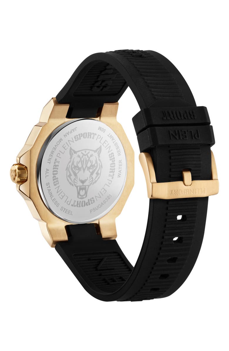PLEIN SPORT Titan Silicone Strap Watch, 44mm, Alternate, color, Black/ Gold