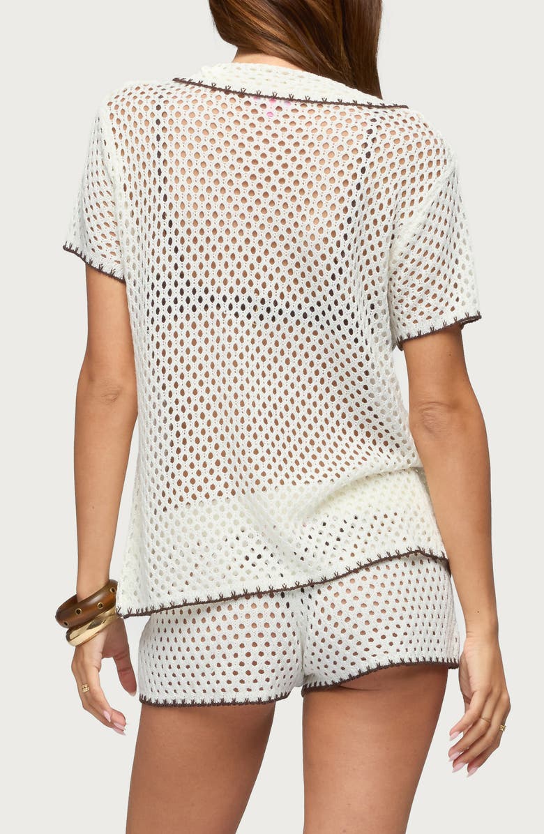 EDIKTED Rocca Crochet Button-Up Shirt, Alternate, color,