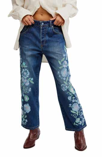 Free People Deep Trance Floral Embroidered Nonstretch Wide Leg Jeans