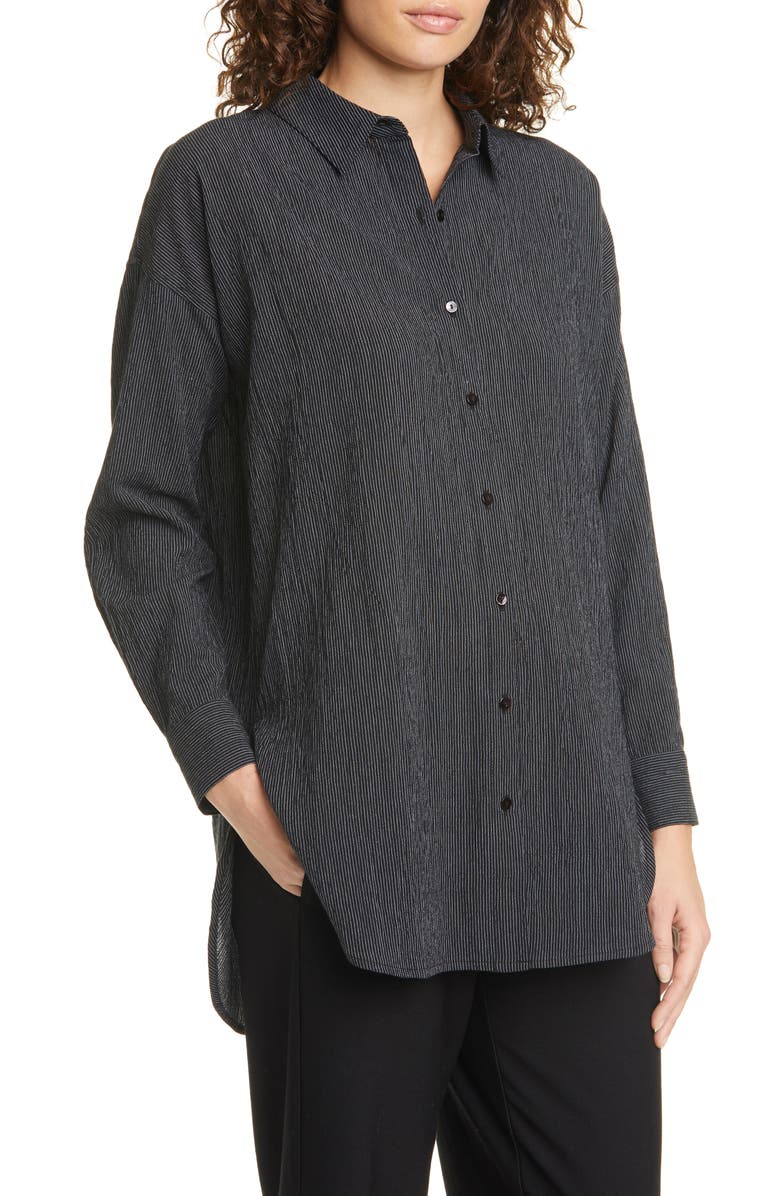 Eileen Fisher Stripe Tencel<sup>®</sup> Lyocell & Organic Cotton Shirt, Main, color, 