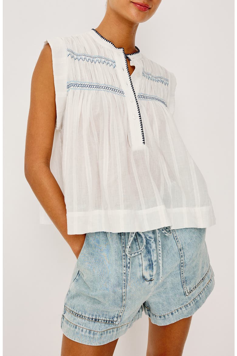Willow Embroidered Detail Cotton Top, Main, color, WHITE