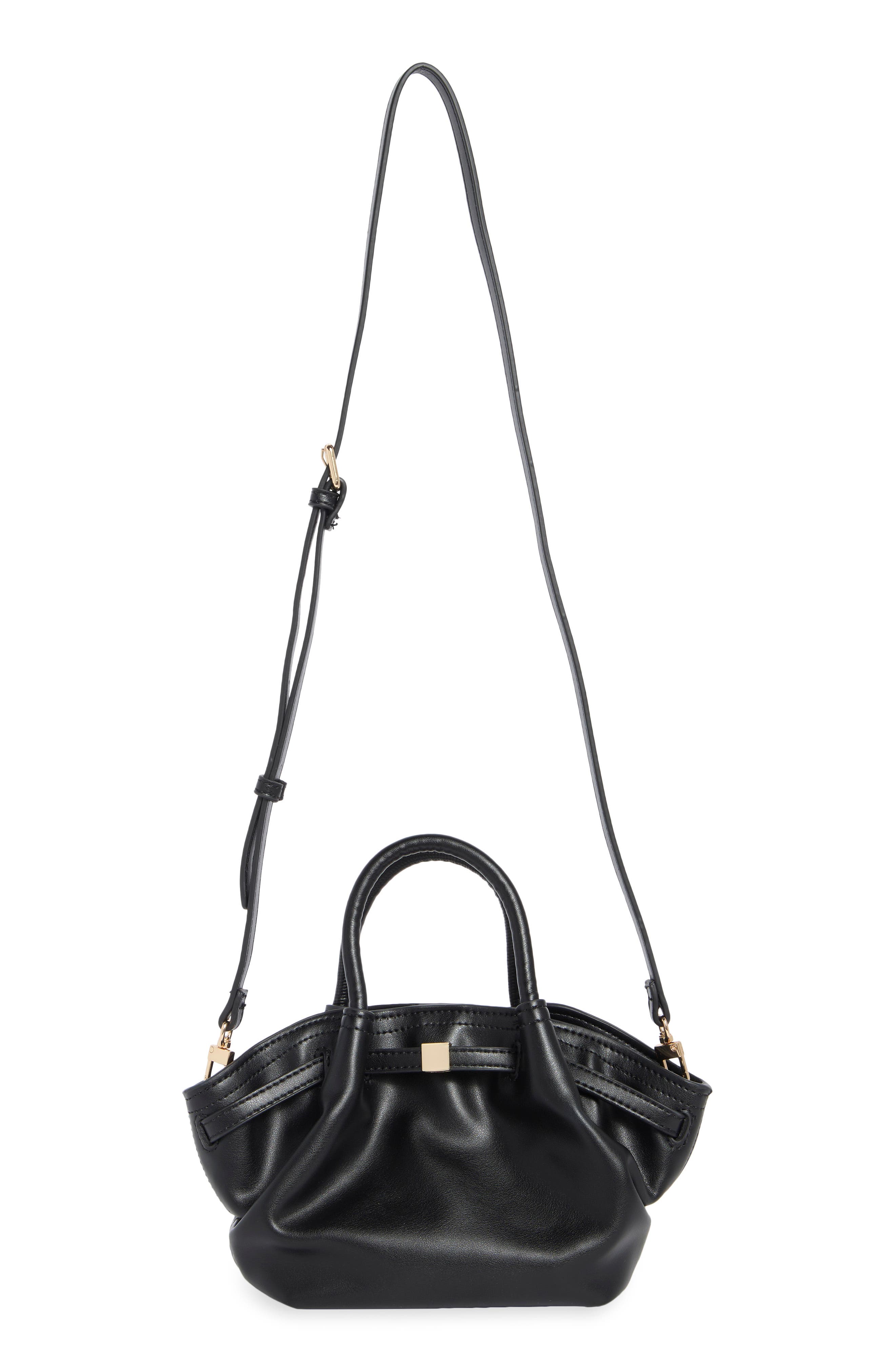 Faux Leather Top Handle Crossbody Bag