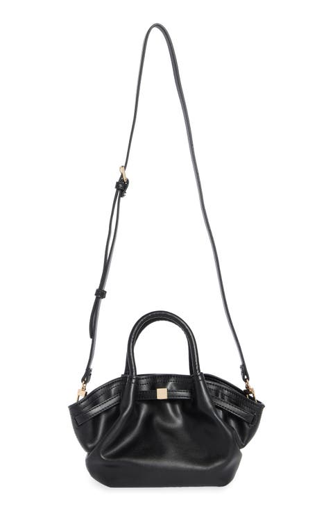 Faux Leather Top Handle Crossbody Bag