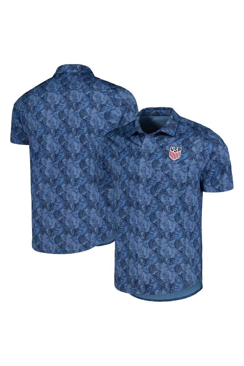 Men's Antigua Navy USMNT Resort Button-Up Shirt, Main, color, Navy