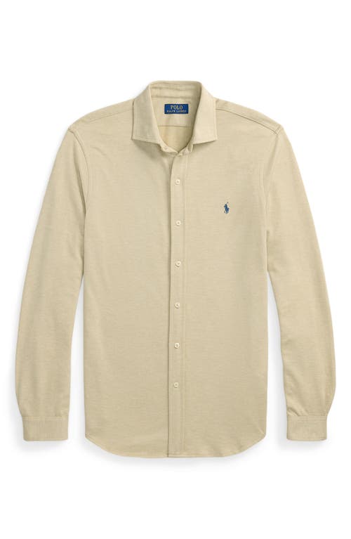 Polo Ralph Lauren Herringbone Knit Button-up Shirt In Dune Heather/coastal Beige