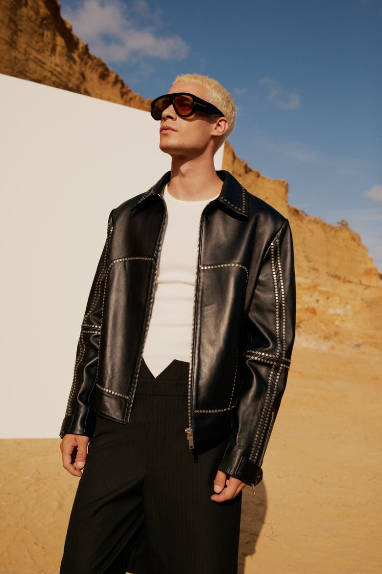 Leather Jacket Stud Rocks Details, Alternate, color, black