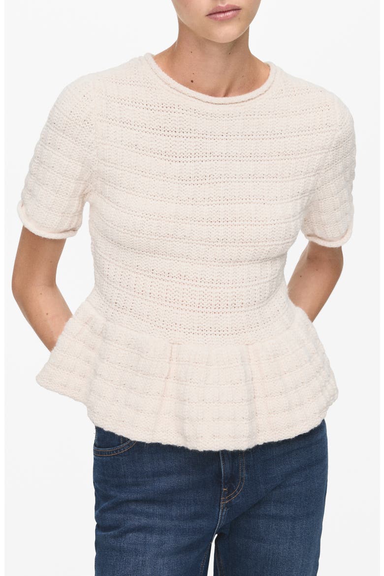 Textured Short Sleeve Peplum Sweater, Main, color, ECRU