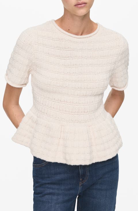 Textured Short Sleeve Peplum Sweater