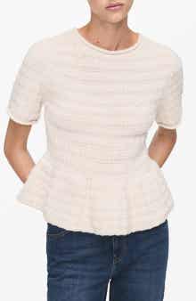 MANGO Textured Short Sleeve Peplum Sweater