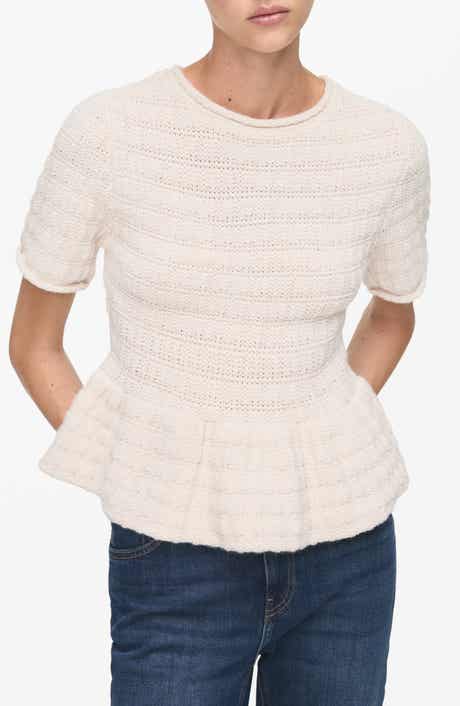 MANGO Textured Short Sleeve Peplum Sweater