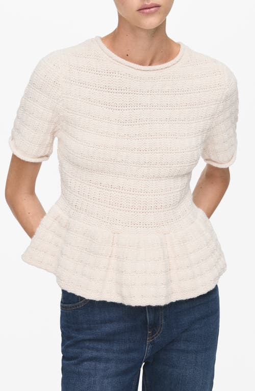 Mango Textured Short Sleeve Peplum Sweater In Neutral