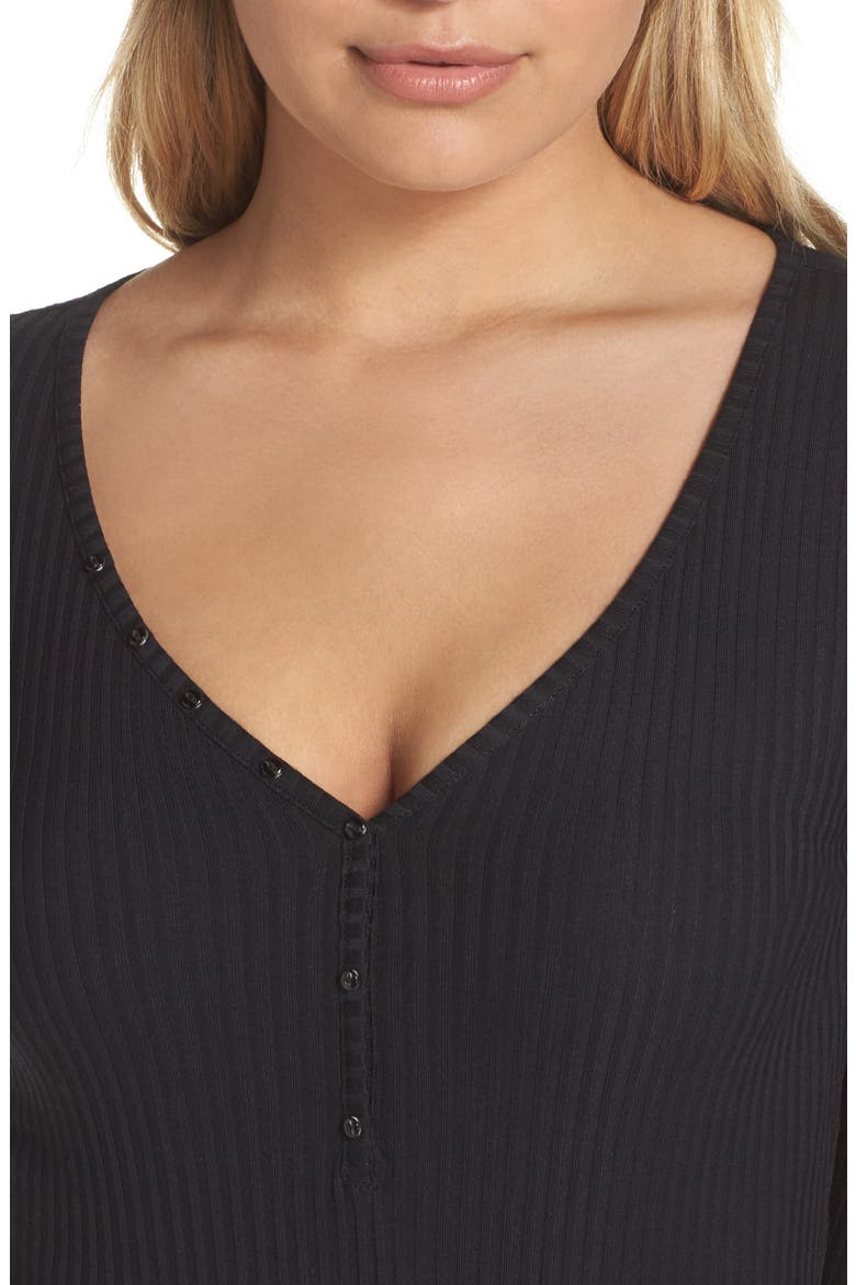 Body Zone Ribbed Henley Bodysuit, Alternate, color, BLACK