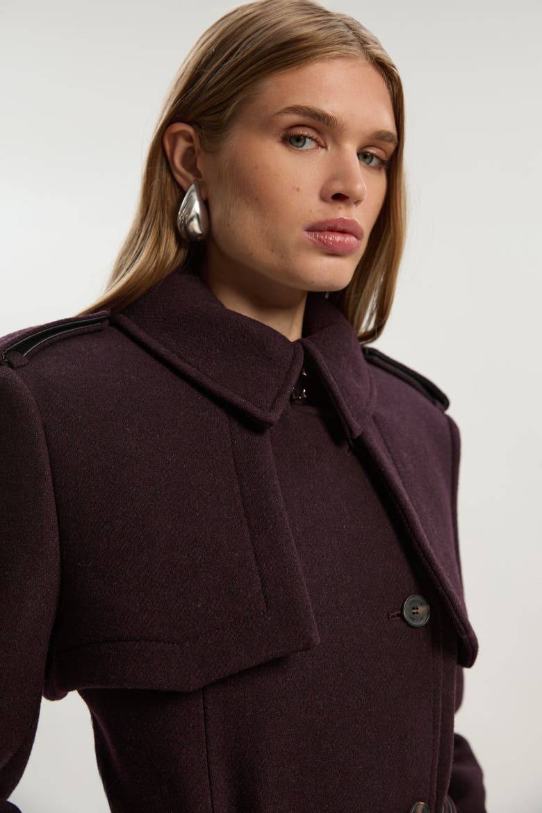 Petite Wool Trench Maxi Coat, Alternate, color, Wine
