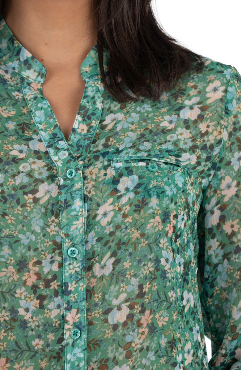 KUT from the Kloth Jasmine Chiffon Button-Up Shirt, Alternate, color, Potenza Leaf Soft Yellow