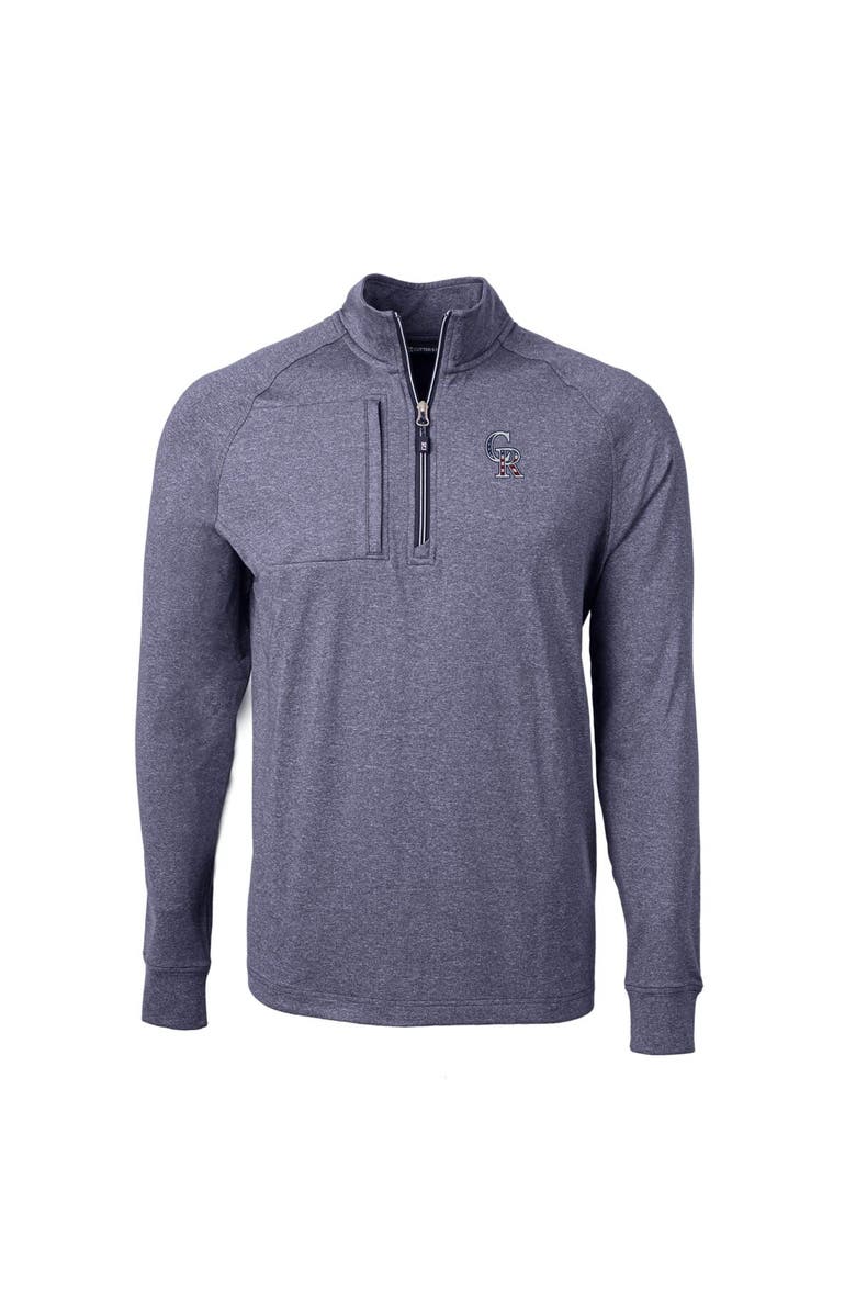 Cutter & Buck Men's Cutter & Buck  Heather Navy Colorado Rockies Americana Logo Adapt Eco Knit Stretch Recycled Quarter-Zip Pullover Top, Alternate, color, 