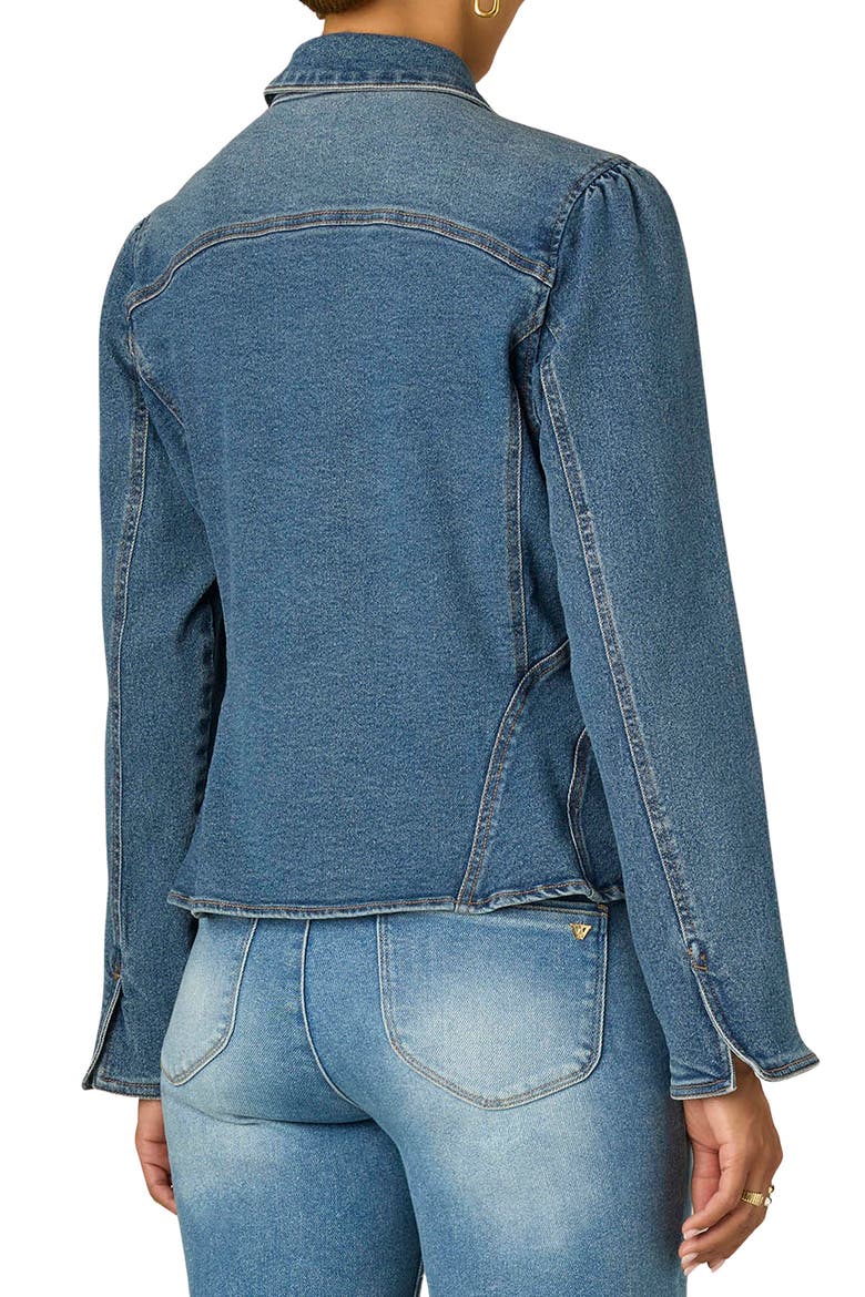Peplum Denim Jacket, Alternate, color, MID BLUE