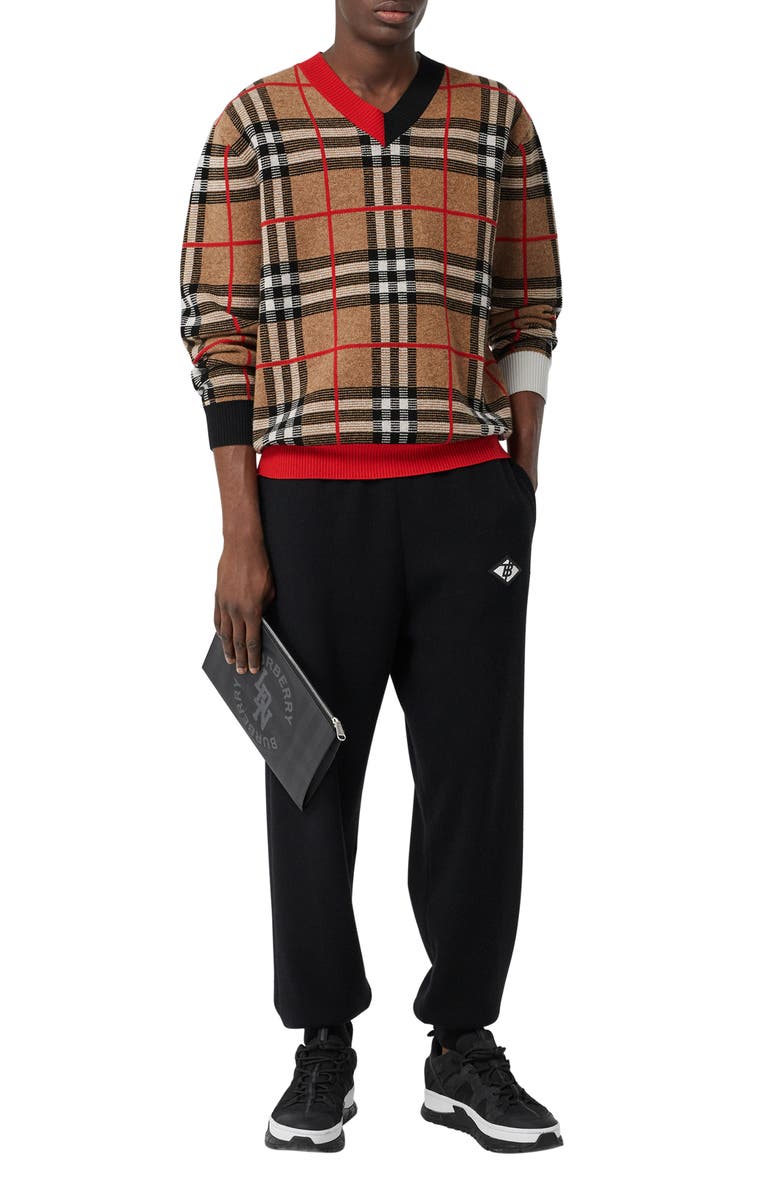 Burberry Duggan Check V-Neck Sweater, Alternate, color, 