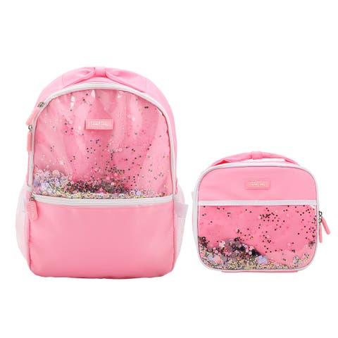 Packed Party Pink Confetti Filled Pink 17" Adult Backpack With Matching Insulated Lunchbox