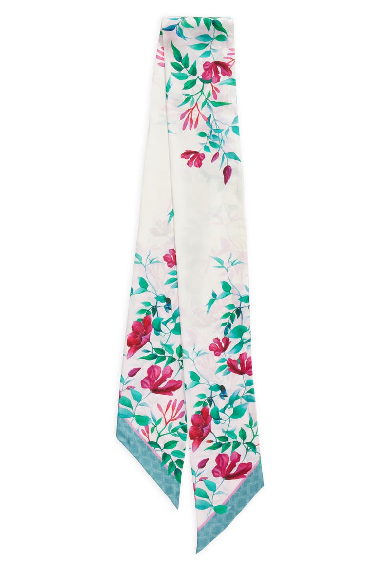 Print Silk Skinny Scarf, Alternate, color, PURPLE CLIMBING FLORAL