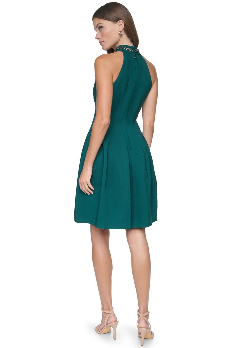 Embellished Halter Fit-and-Flare Dress, Alternate, color, Spruce