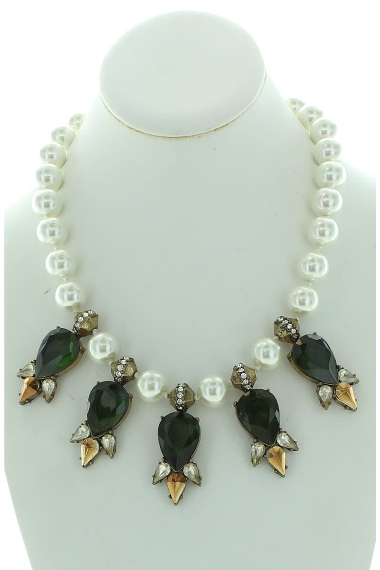 Gold Plated Crystal & Faux Pearl Collar Necklace, Alternate, color, GOLD / GREEN / CREAM