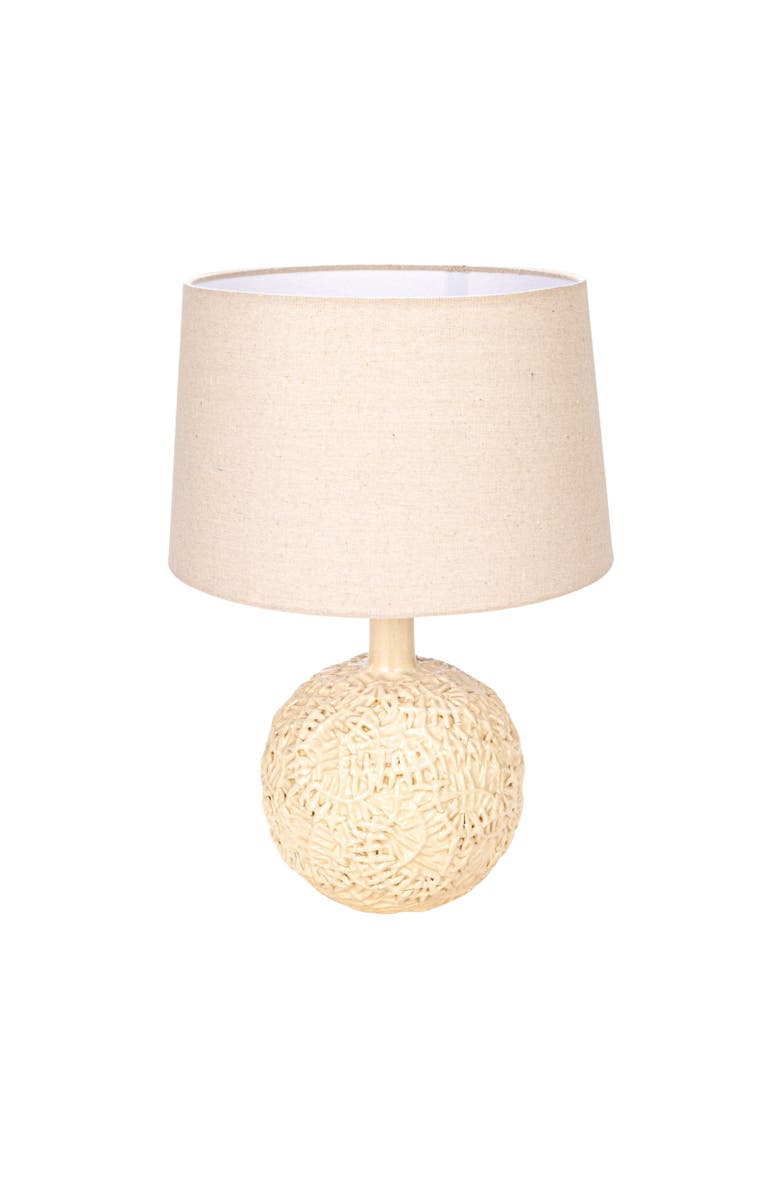 Storied Home Handmade Textured Stoneware Table Lamp with Fabric Shade, Main, color, Cream