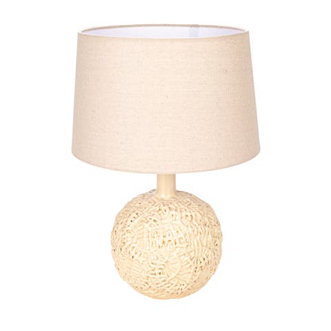 Handmade Textured Stoneware Table Lamp with Fabric Shade
