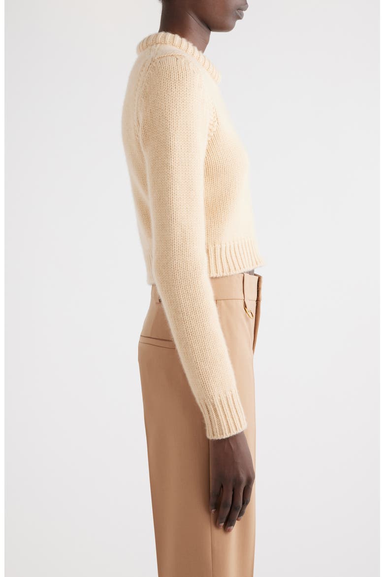 Padded Crewneck Cashmere & Cotton Crop Sweater, Alternate, color, ULTIMATE NUDE