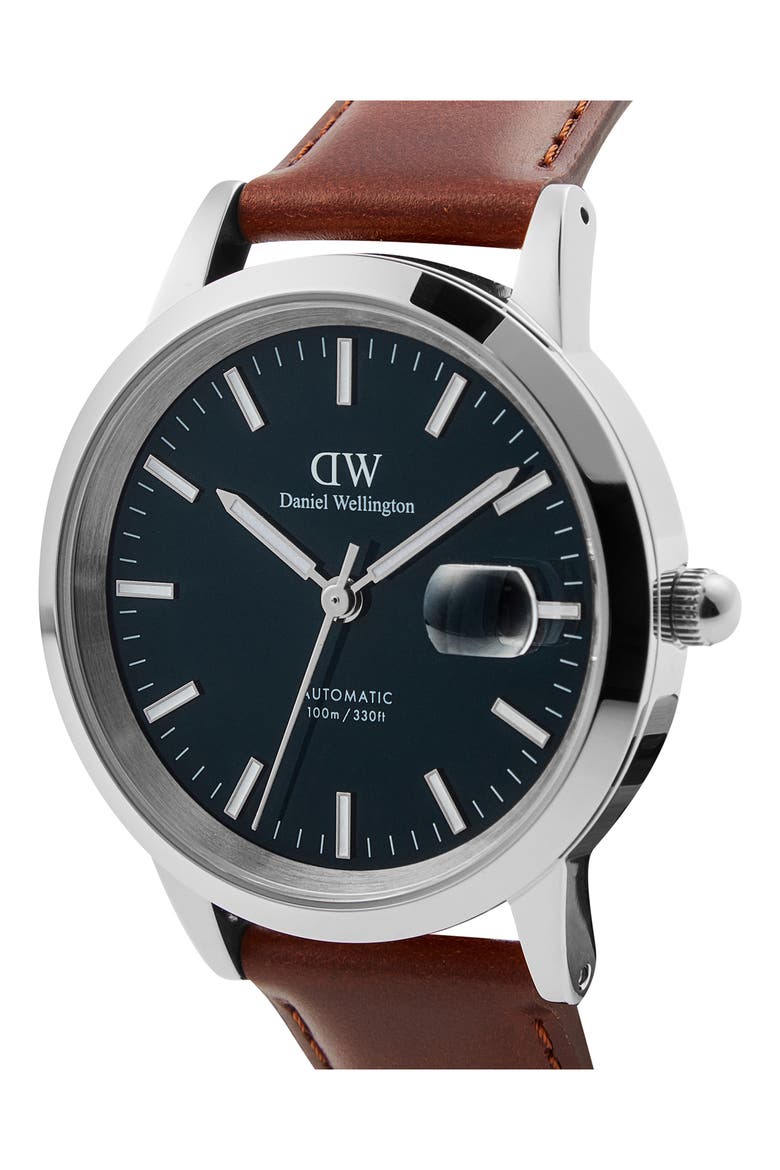 Iconic Automatic Leather Strap Watch, 40mm, Alternate, color, BROWN/ SILVER