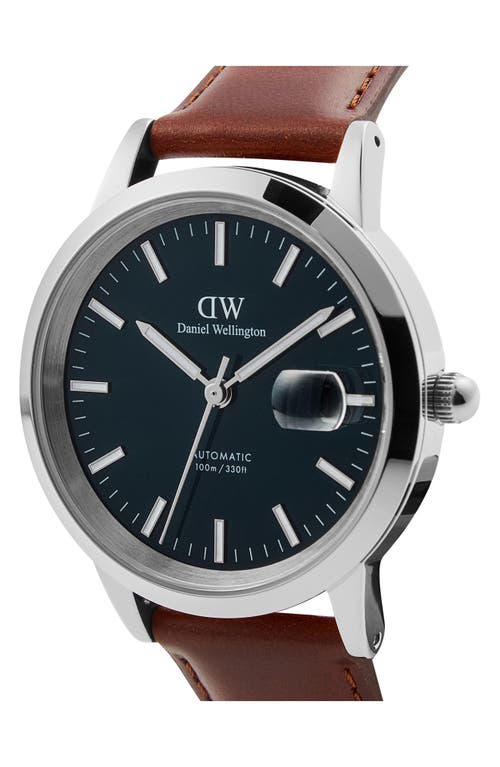 Daniel Wellington Iconic Automatic Leather Strap Watch, 40mm In Brown/silver