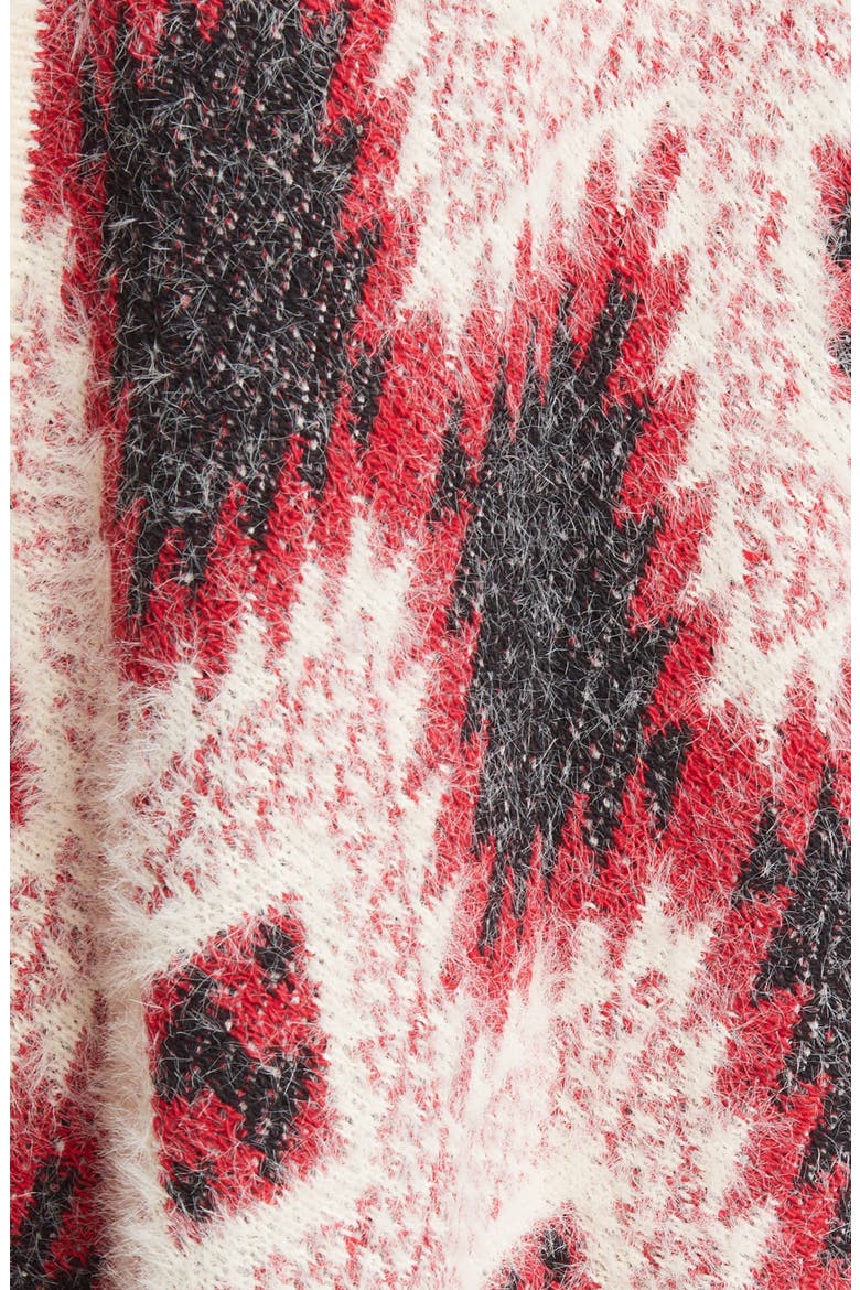 Geometric Jacquard Fringe Wrap, Alternate, color, RED MOTIFF
