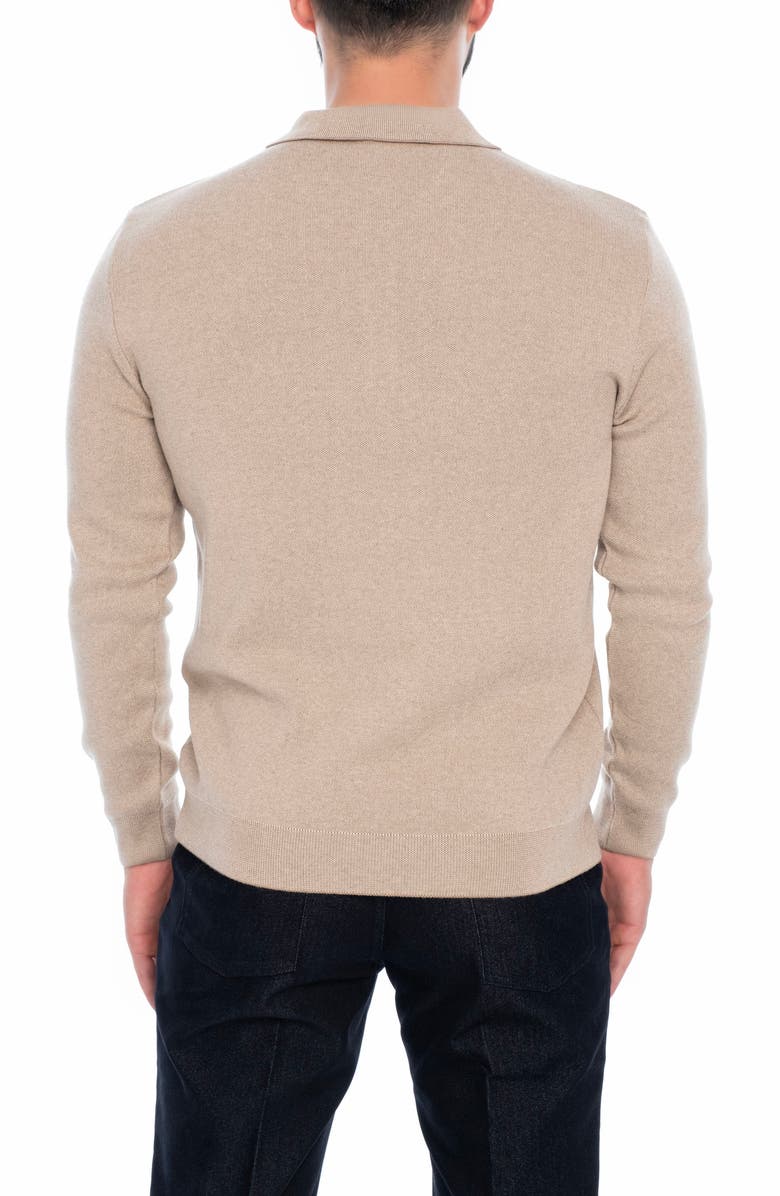 VELLAPAIS Long Sleeve Cotton Polo, Alternate, color, Beige