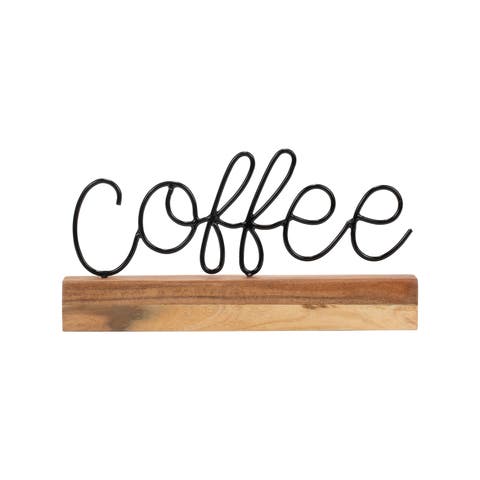 Coffee Wire Metal and Wood Decorative Table Top Sign