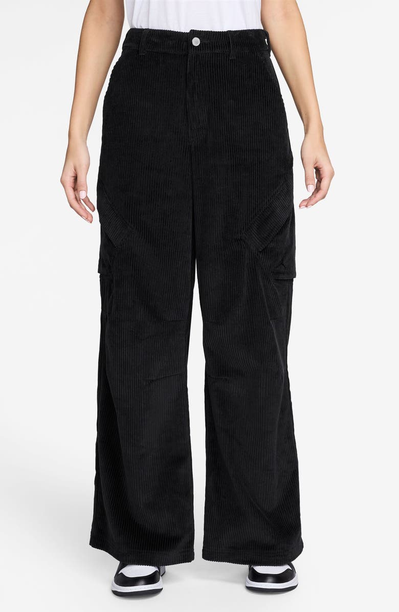 Jordan Chicago Wide Leg Cotton Corduroy Cargo Pants, Main, color, Black