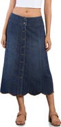 Wash Lab Denim Scallop Denim Midi Skirt