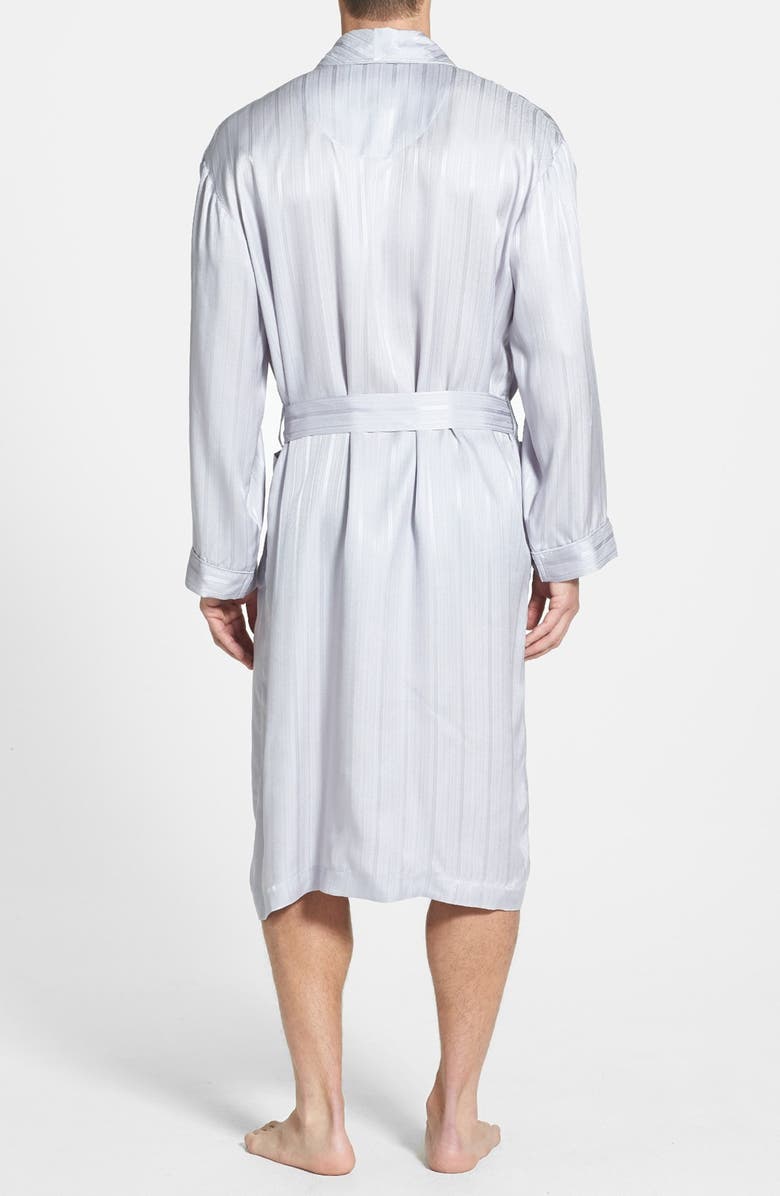 Majestic International Herringbone Stripe Silk Robe, Alternate, color, Silver