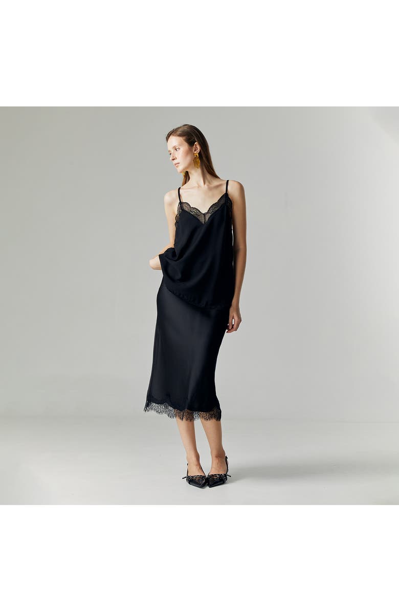 ATS Althea Satin Lace Skirt, Alternate, color, Black