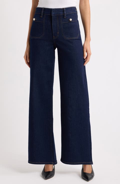The Pearl Slim Palazzo Patch Pocket High Waist Wide Leg Jeans