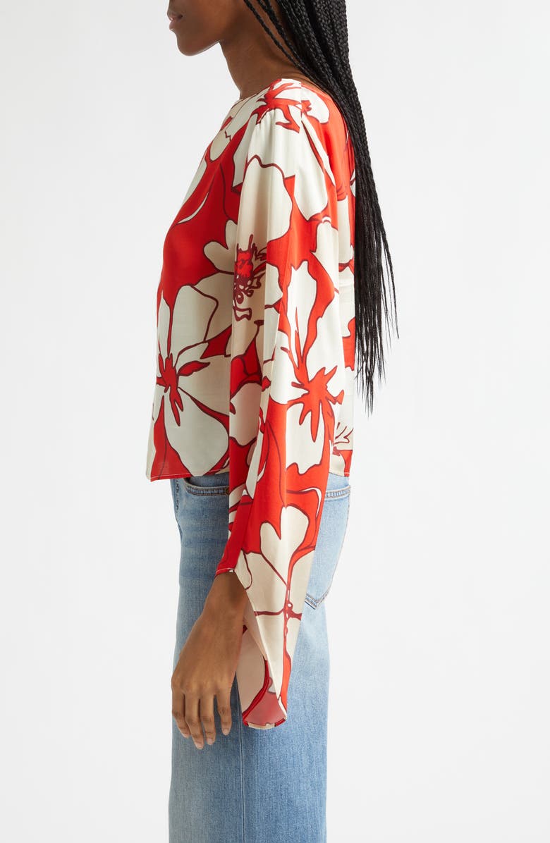 Ramy Brook Amanda Floral Flare Cuff Top, Alternate, color, Crimson Floral