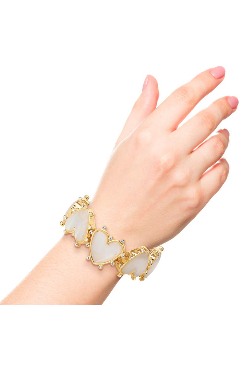 Jessica Simpson Gold-Tone Heart Bracelet with Rhinestone Embellishments, Alternate, color, Gold, White