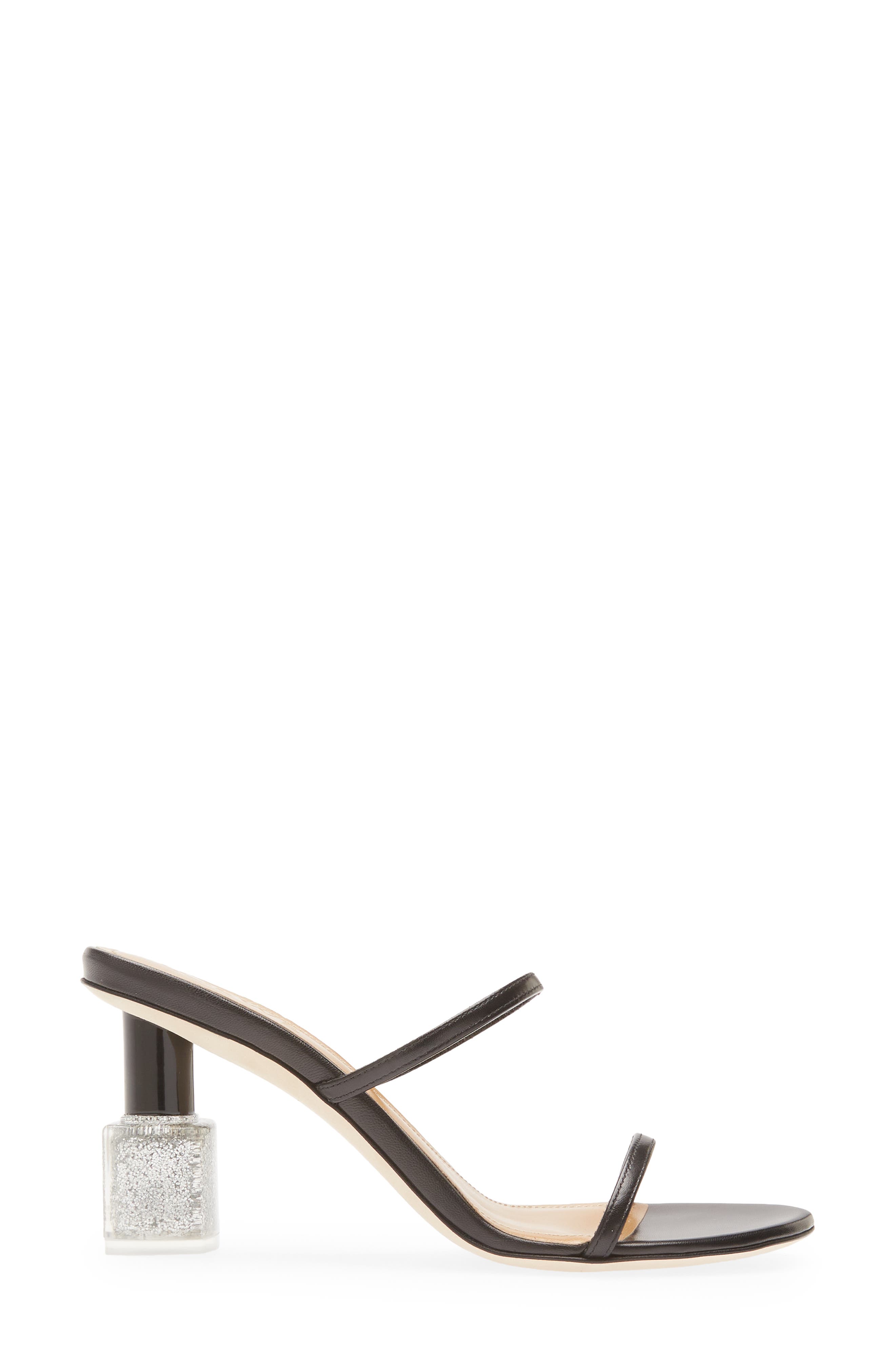 Nail Lacquer Slide Sandal, Alternate, color, BLACK/ SILVER
