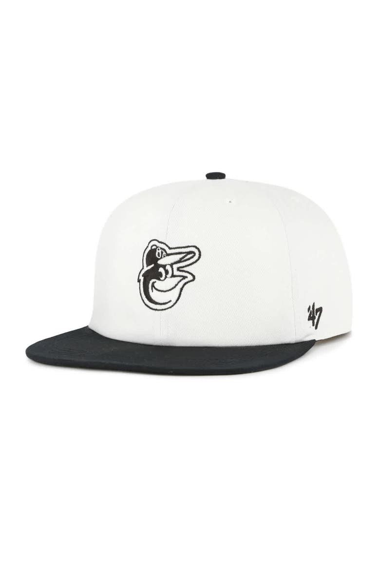 Men's '47 White/Black Baltimore Orioles Foundation Captain Snapback Hat, Alternate, color, White
